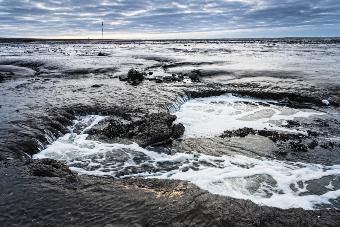 Nordsee. Winter-Abenteuer 9 Priel vor der Hallig Nordstrandischmoor im Wattenmeer