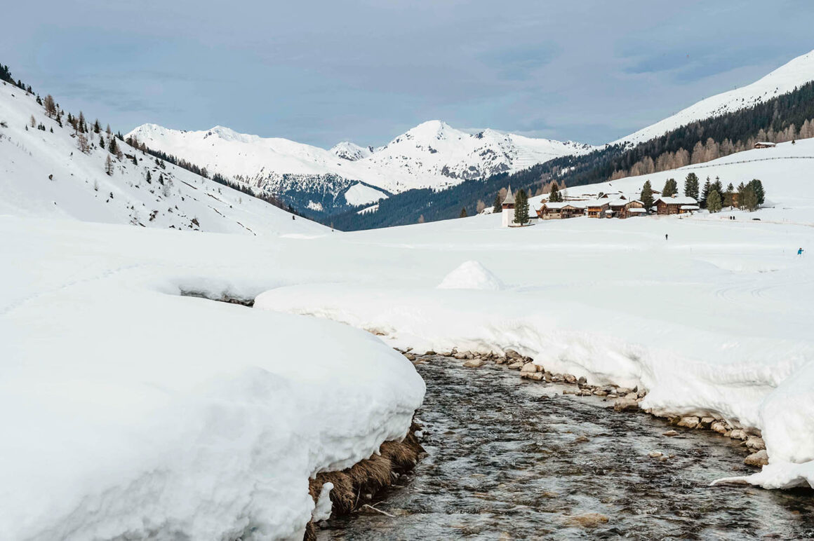 stream, snow, Sertig Valley, Davos